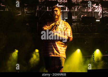 New York, USA. 26th Sep, 2021. Post Malone performs at the Governors Ball music festival 2021 at Citi Field in New York City on Sept. 26, 2021. (Photo by Gabriele Holtermann/Sipa USA) Credit: Sipa USA/Alamy Live News Stock Photo