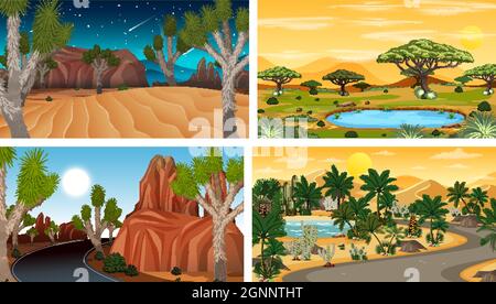 Four different nature horizontal scenes illustration Stock Vector