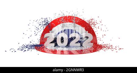 Greeting card for the year 2022 with golden number and party favors on white background - 3D rendering Stock Photo