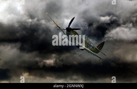 The Supermarine Spitfire is a British single-seat fighter aircraft that was used by the Royal Air Force and other Allied countries before, during, an Stock Photo