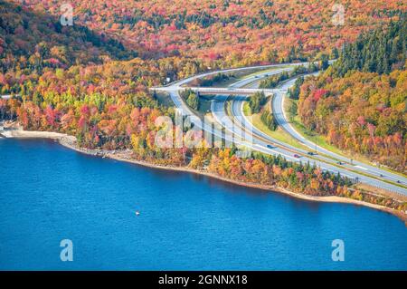 Echo Lake from Cannon Mountain, New Hampshire in autumn. Foliage season Stock Photo