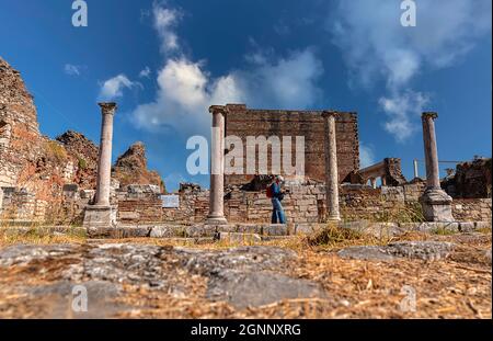 The ruins of the ancient city of Sardes, the capital of the Lydian State, are located in the town of Sart in Salihli district today. Stock Photo