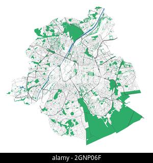 Brussels map. Detailed map of Brussels city administrative area. Cityscape panorama. Royalty free vector illustration. Outline map with highways, stre Stock Vector