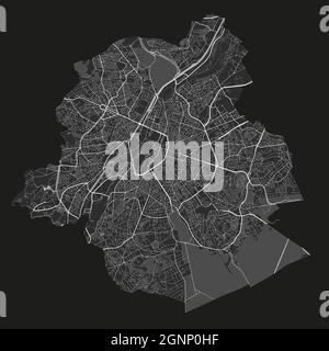 Brussels map. Detailed vector map of Brussels city administrative area. Cityscape poster metropolitan aria view. Black land with white streets, roads Stock Vector