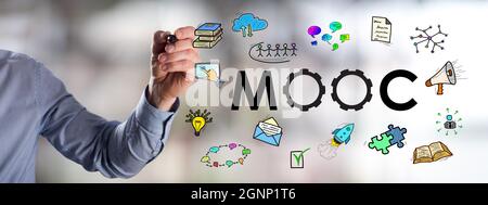 Man drawing a mooc concept Stock Photo