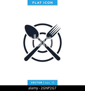 Spoon and fork icon vector stock illustration design template. Vector eps 10. Stock Vector