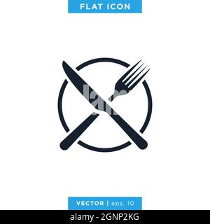 Knife and fork icon vector stock illustration design template. Vector eps 10. Stock Vector