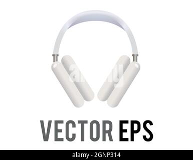 The isolated vector white headphones icon, used to listen music or other audio Stock Vector