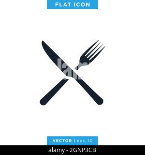 Knife and fork icon vector stock illustration design template. Vector eps 10. Stock Vector