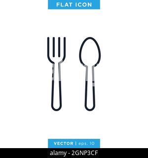Spoon and fork icon vector stock illustration design template. Vector eps 10. Stock Vector