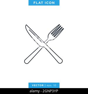 Knife and fork icon vector stock illustration design template. Vector eps 10. Stock Vector