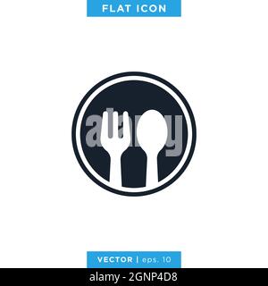 Spoon and fork icon vector stock illustration design template. Vector eps 10. Stock Vector