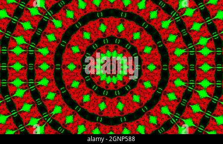 Kaleidoscope in christmas colors of red and green. Happy christmas 2022 pattern Stock Photo