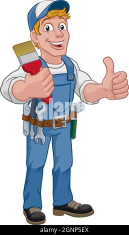 Painter Decorator Paintbrush Handyman Cartoon Man Stock Vector