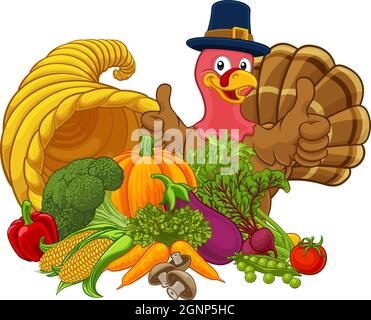 Thanksgiving Turkey Cornucopia Horn of Plenty Stock Vector
