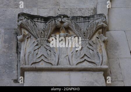 Corfinio- Abruzzo  - Complex of the Cathedral of San Pelino: External ornaments and architectural details Stock Photo