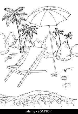 Sea coast beach graphic black white landscape sketch vertical illustration vector Stock Vector