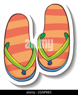 A sticker template with summer flip flops isolated illustration Stock Vector