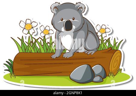 Cute koala sitting on a log. vector cartoon illustration Stock Vector ...