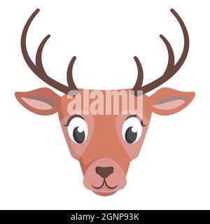 Deer face front view. Animal head in cartoon style. Stock Vector