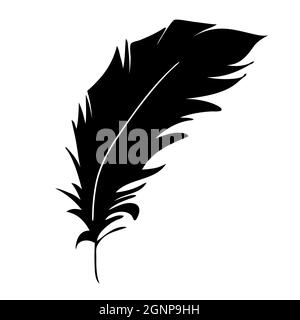 Feather of birds. Black feather silhouette for logo vector set Stock Vector