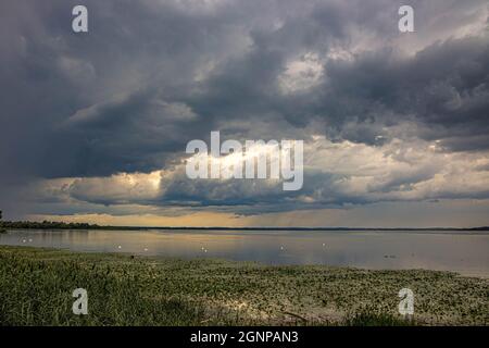approaching thunderstorm over lake Chiemsee, Germany, Bavaria, Lake Chiemsee Stock Photo