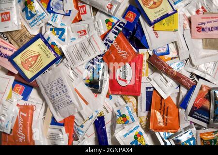 different sugar packs, Austria Stock Photo