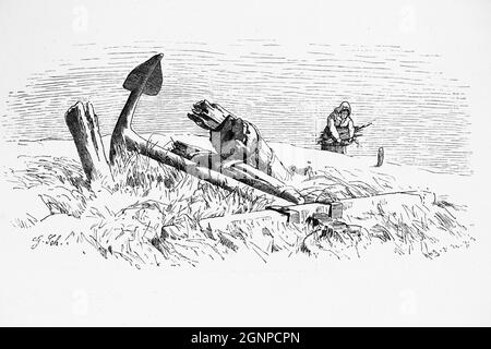 Sea marker on the shore of the North Sea, island of Heligoland, North Germany, historic illustration 1880, Stock Photo