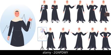 Business woman arab character avatar design set. Vector illustration Stock Vector