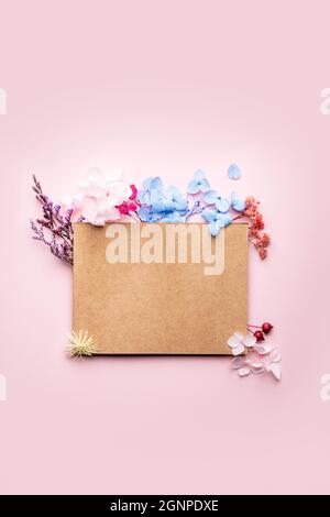 Card with copy space and real dried flowers Stock Photo