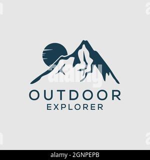 Mountain outdoor explorer logo design vector, night outdoor landscape logo template Stock Vector