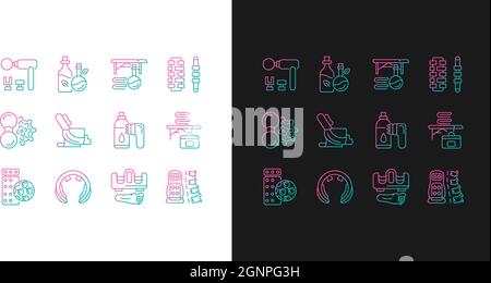 Massage tools and equipment gradient icons set for dark and light mode Stock Vector