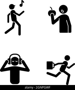 Everyday activities black glyph icons set on white space Stock Vector ...