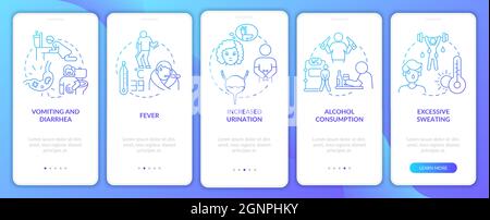 Dehydration causes blue gradient onboarding mobile app page screen Stock Vector