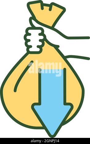 Hand with bag RGB color icon Stock Vector