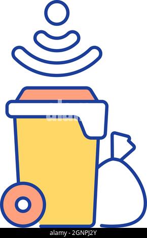 Smart bin with wireless technology RGB color icon Stock Vector
