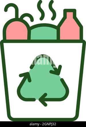Trashcan full of garbage RGB color icon Stock Vector