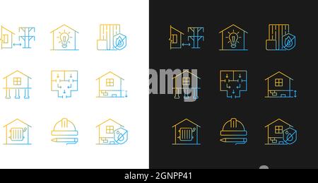 Building safety regulations gradient icons set for dark and light mode Stock Vector