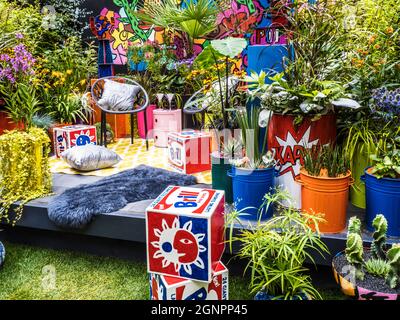 The Pop Street container garden at the RHS Chelsea Flower Show 2021. Stock Photo