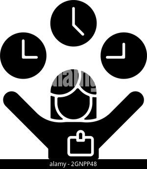 Flexible hours black glyph icon Stock Vector