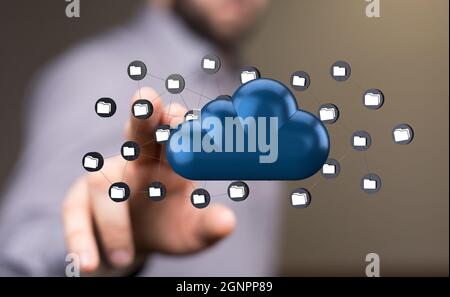 Close up shot on a 3d cloud computing concept, Abstract cloud connection technology background Stock Photo