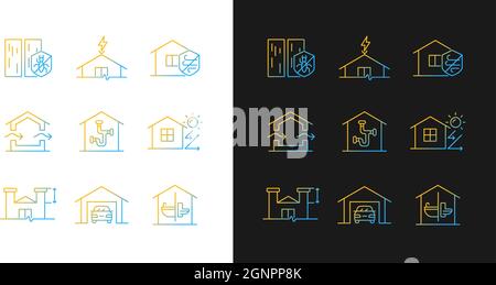 Home building standards gradient icons set for dark and light mode Stock Vector