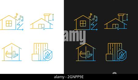 Home construction safety gradient icons set for dark and light mode Stock Vector