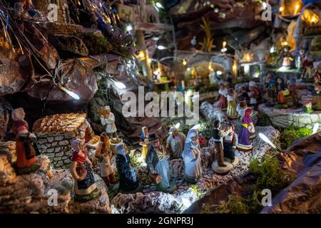 Traditional Provencal Christmas crib - Close up on Santons Stock Photo