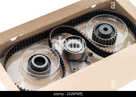 new car timing belt on white background Stock Photo