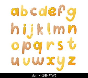 Colorful children font. Glossy kids alphabet in cartoon style. Vector typography for school, preschool and kindergarten design. Stock Vector