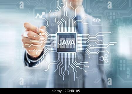 Java programming language application and web development concept on virtual screen Stock Photo
