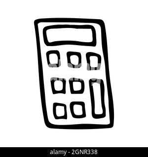 Hand drawn doodle style calculator in vector. Isolated illustration on white background. For interior design, wallpaper, packaging, poster Stock Vector