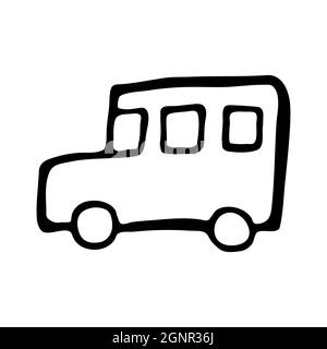 Hand drawn doodle style school bus in vector. Isolated illustration on white background. For interior design, wallpaper, packaging, poster Stock Vector