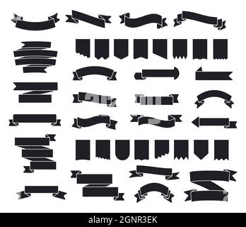 Set Of Black Ribbons Banners Badges Labels Design Elements On